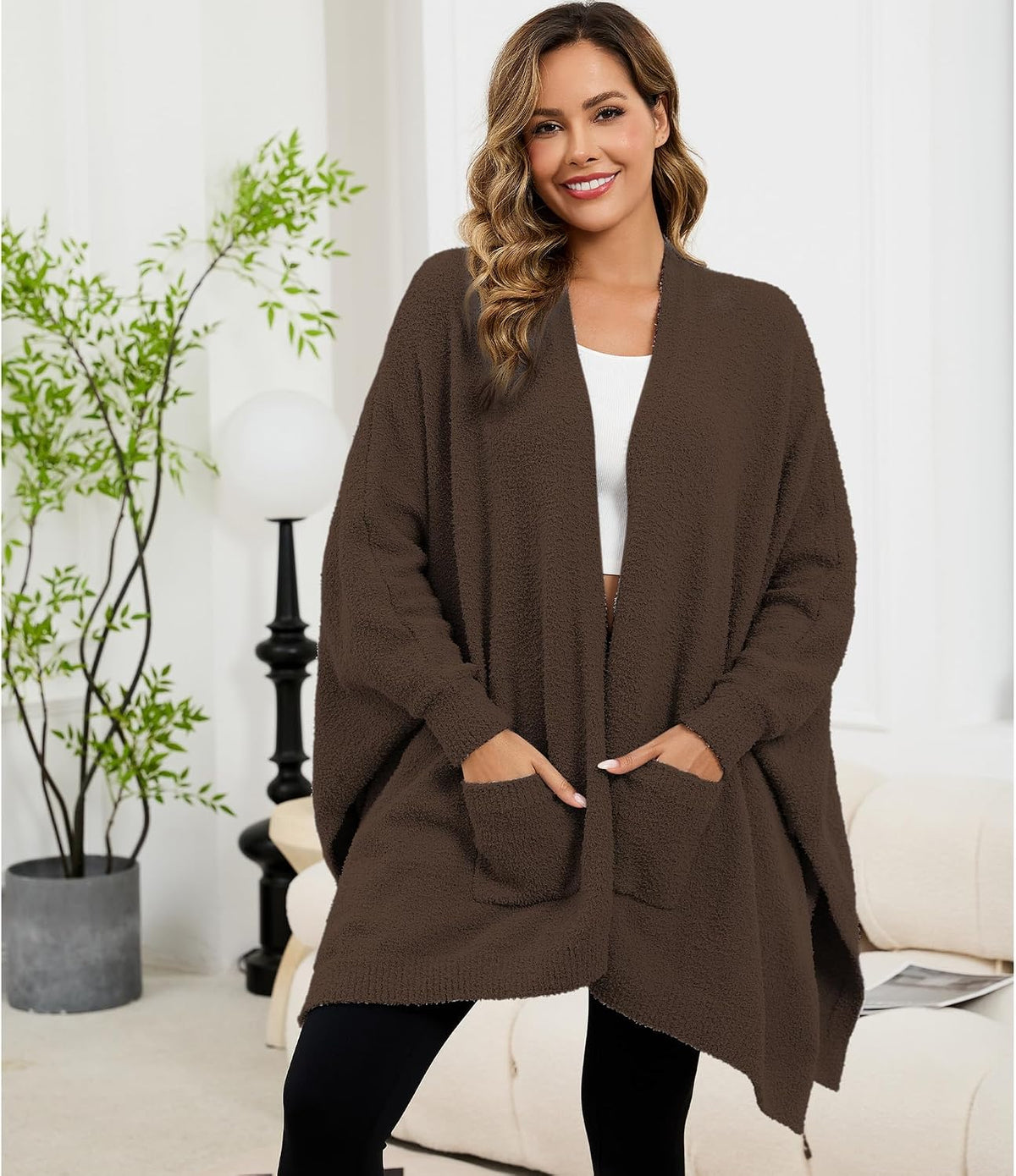 Wearable Blanket Sherpa Poncho Unique Office Work Warm Cozy Shawl TV Throw Blankets, Plush Cape Wrap for Adults
