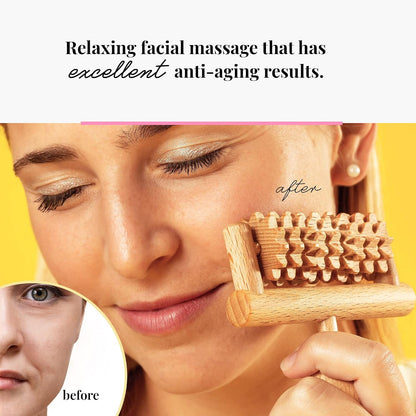 tuuli Body and Face Roller, Multi-Functional Wooden Massage Roller, Helps Ease Muscle Tension and Support Skin Health, Natural Face Massage Tools, Set of 2 (2 piece set A)