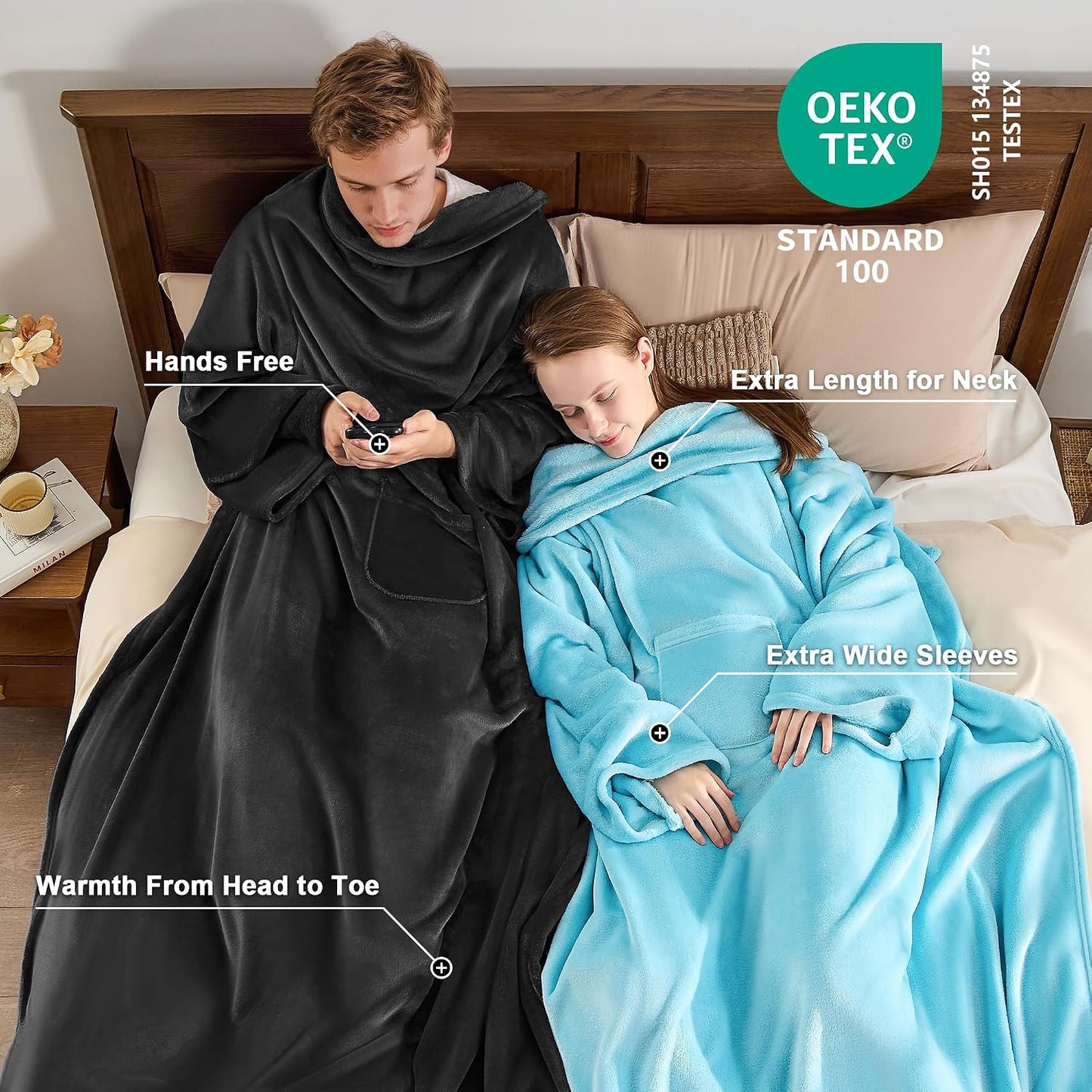 IFNOW Fleece Wearable Blanket with Sleeves, Oversized Snuggle Robe