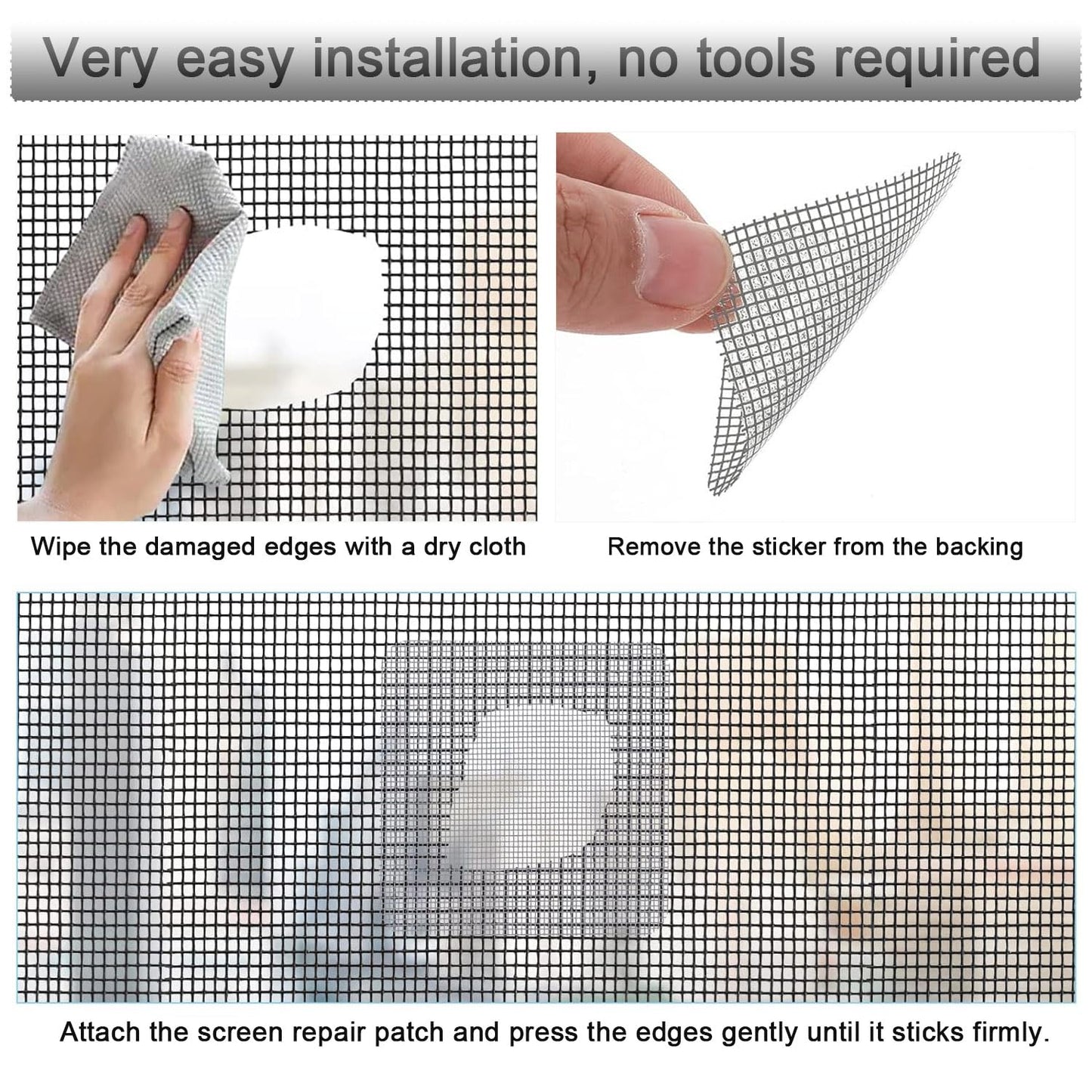 Black Window Screen Repair Tape（2" W×80" L） Strong Adhesive Screen Repair Tape Fiberglass Screen Tape Mesh Repair for Covering Windows or Doors Pet Mesh Cage Tears Holes