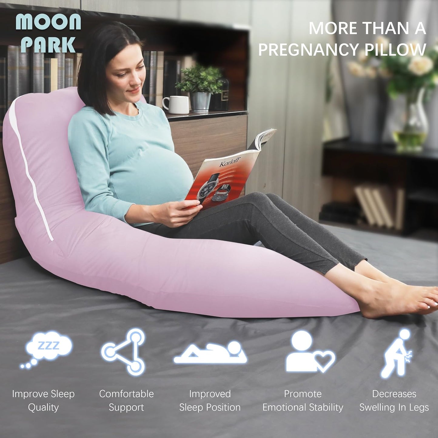 MOON PARK Pregnancy Pillows for Sleeping - 57 Inch U Shaped Full Body Maternity Pillow with Removable Cover - Support for Back, Legs, Belly, Hips - Pregnancy Pillow for Women - Grey