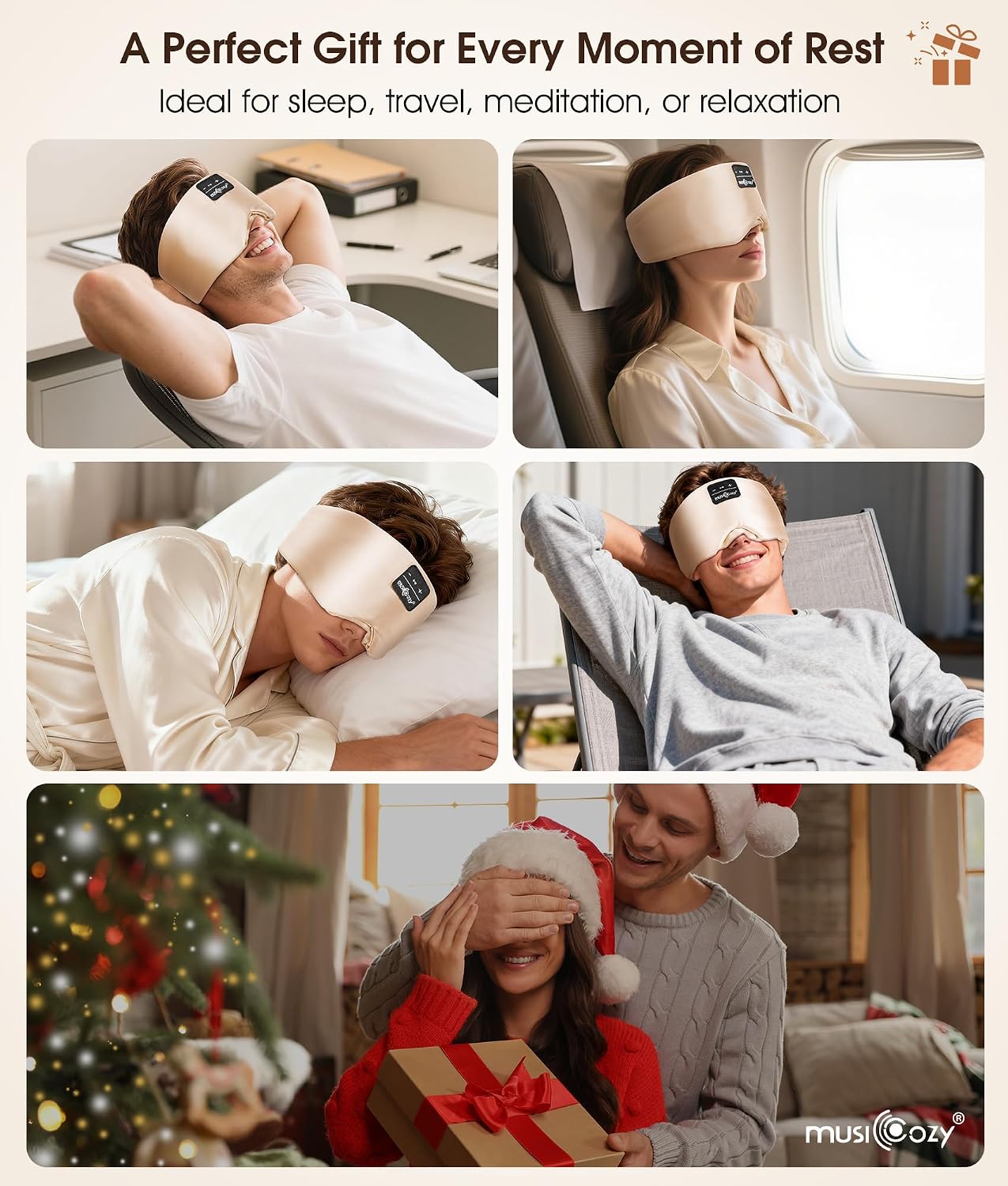 MUSICOZY 3D Mulberry Silk Sleep Mask Bluetooth 5.4 Headphones Full Coverage | Luxury Silk Eye Mask with Blackout Design Ultra Thin Speakers, Side Sleeper Comfort for Travel Relaxation Gifts for Men Women