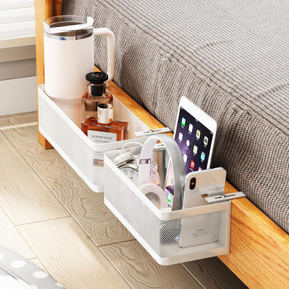 2 Pack Bedside Caddy Organizer,Bunk Bed Shelf, White | Adjustable Clamp-On Structure, Easy to Install, Holds up to 33 lbs, Fits All Types of Beds, College Dorm Room Essentials
