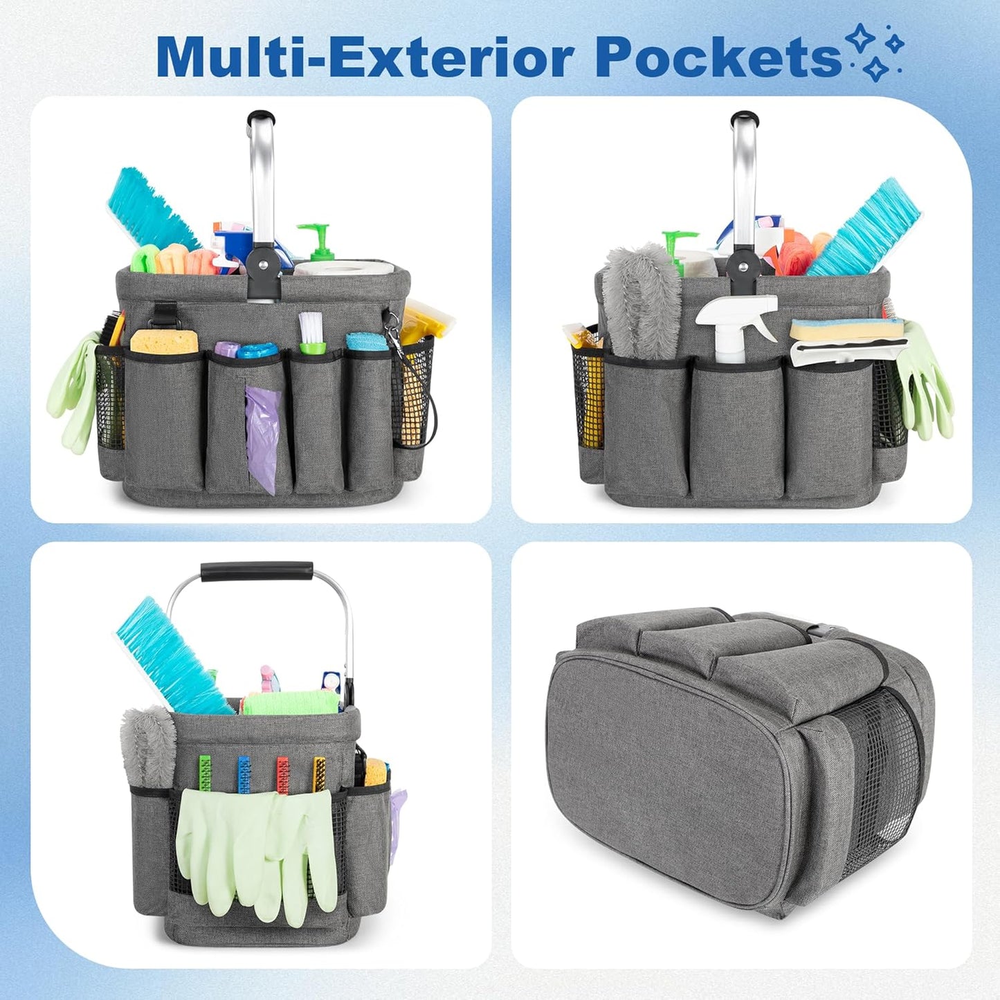 PGmoon Cleaning Caddy Organizer with Handle,Black | Cleaning Tote Bag with Multiple Pockets for Cleaning Supplies, Products Storage, Housekeepers, Kitchen Cleaning Supplies