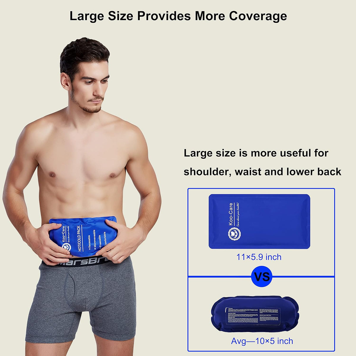 Koo-Care Large Flexible Gel Ice Pack for Injuries Reusable Hot Cold Compress - Fit for Shoulder Arm, Back, Hip, Knee, Shin, Foot Pain Relief, Swelling, Physical Therapy (L, 11" x 14") Pack of 2