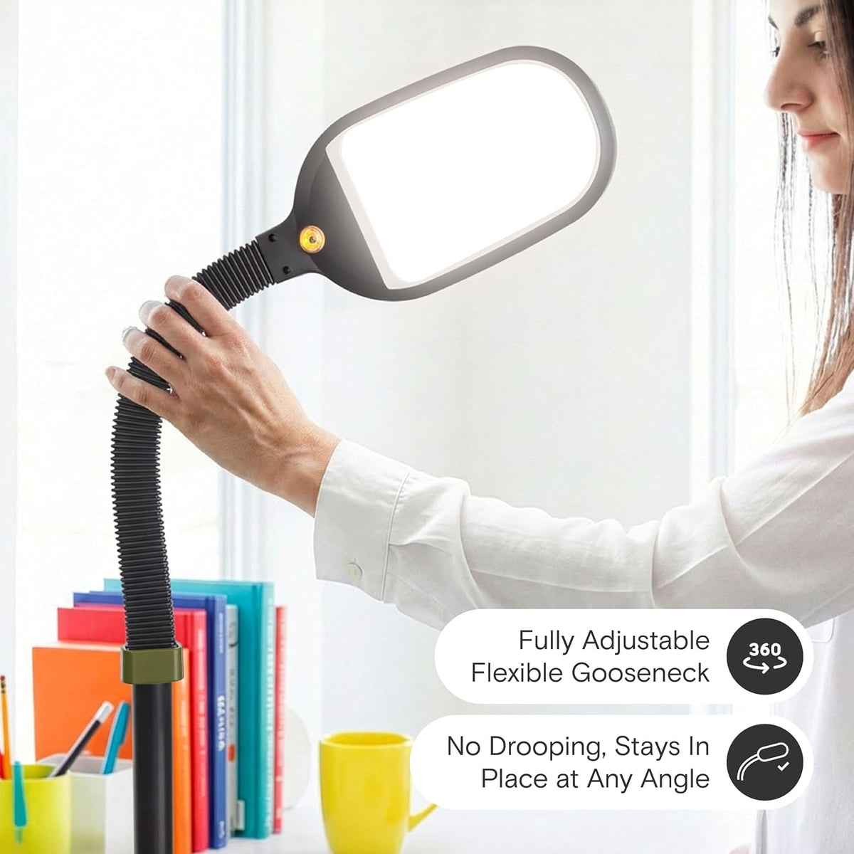 Brightech Litespan - Bright LED Floor Reading Lamp for Over Chair Crafts and Reading, Esthetician Light for Lash Extensions, Gooseneck Adjustable Standing Lamp for Living Room, Bedroom, Office - Black