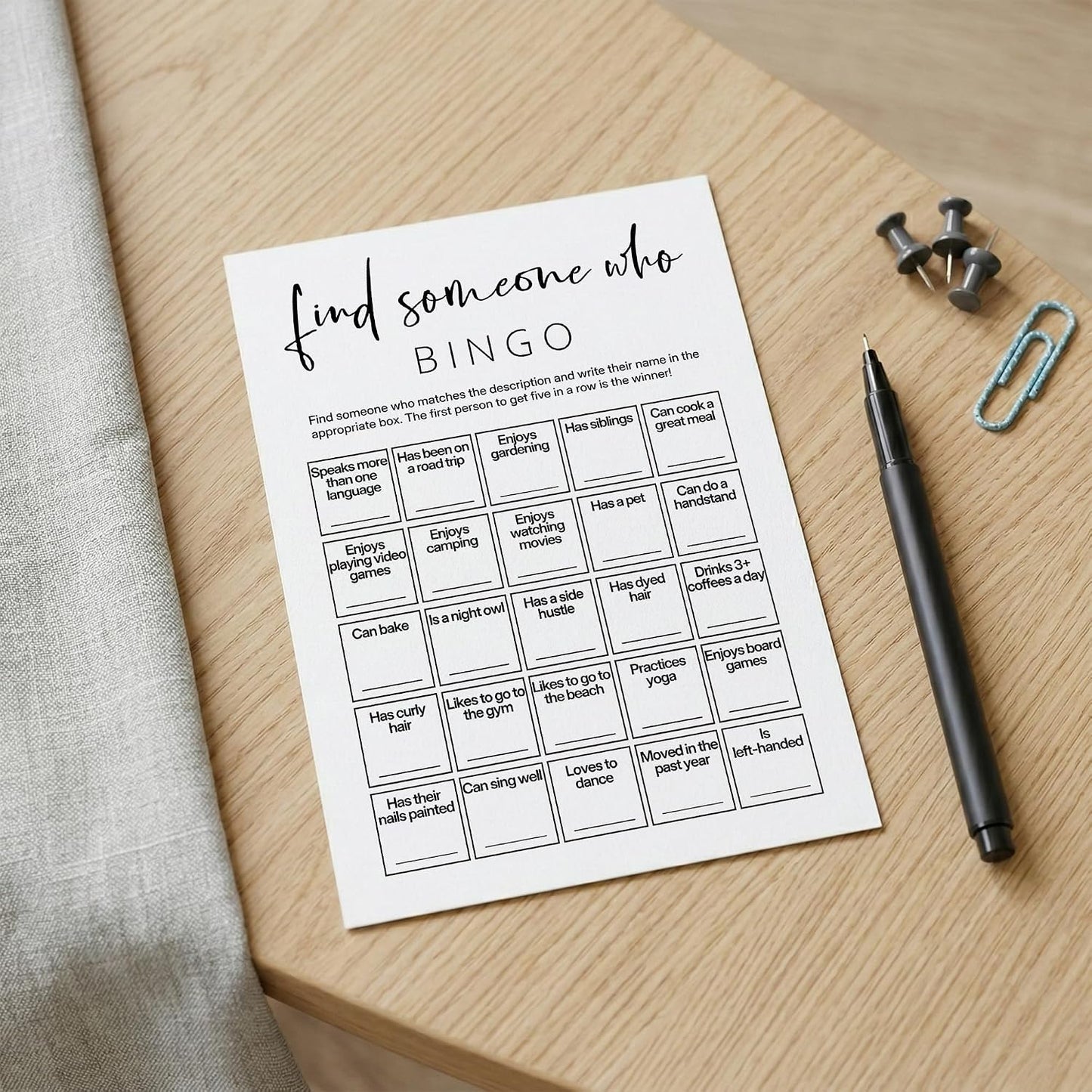 Office Bingo Cards – 25 Unique 5x7 Sheets, Find Someone Who Bingo Game for Adults, Team Building Games for Work, Ice Breaker Office Party Activity-A04