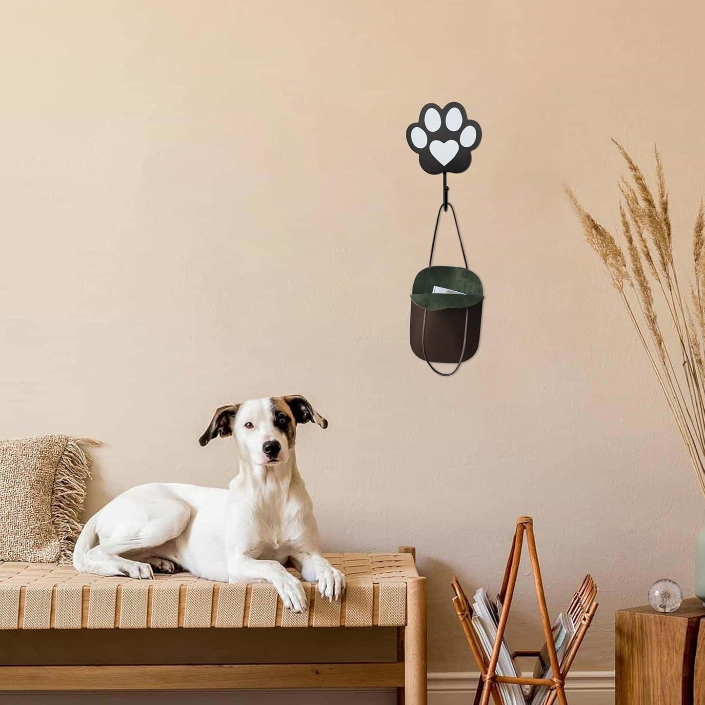 Unique Wooden Dog Leash Holder Wall Mounted, Coat and Key Hook for Wall, Dog Paw Decor for Home Living Room, Great Gifts for Cat Lovers