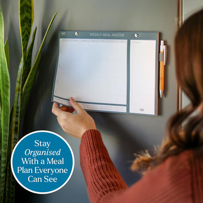 Magnetic Weekly Meal Planner for Fridge - 52 Undated Tear Off Sheets with Grocery List - Thick 120gsm No Bleed Paper - Strong Full Width Magnet - Family Meal Planning Board 11.3 x 8.3 | Undated weekly meal planner with tear-off shopping list, thick