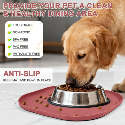 SMILOOL Waterproof Silicone Pet Food Mat with Raised Edge for Dog & Cat | 19" x 12" Non-Slip Pet Feeding Mats with Lip for Food & Water Bowl, Food Grade, Easy Cleaning, Black