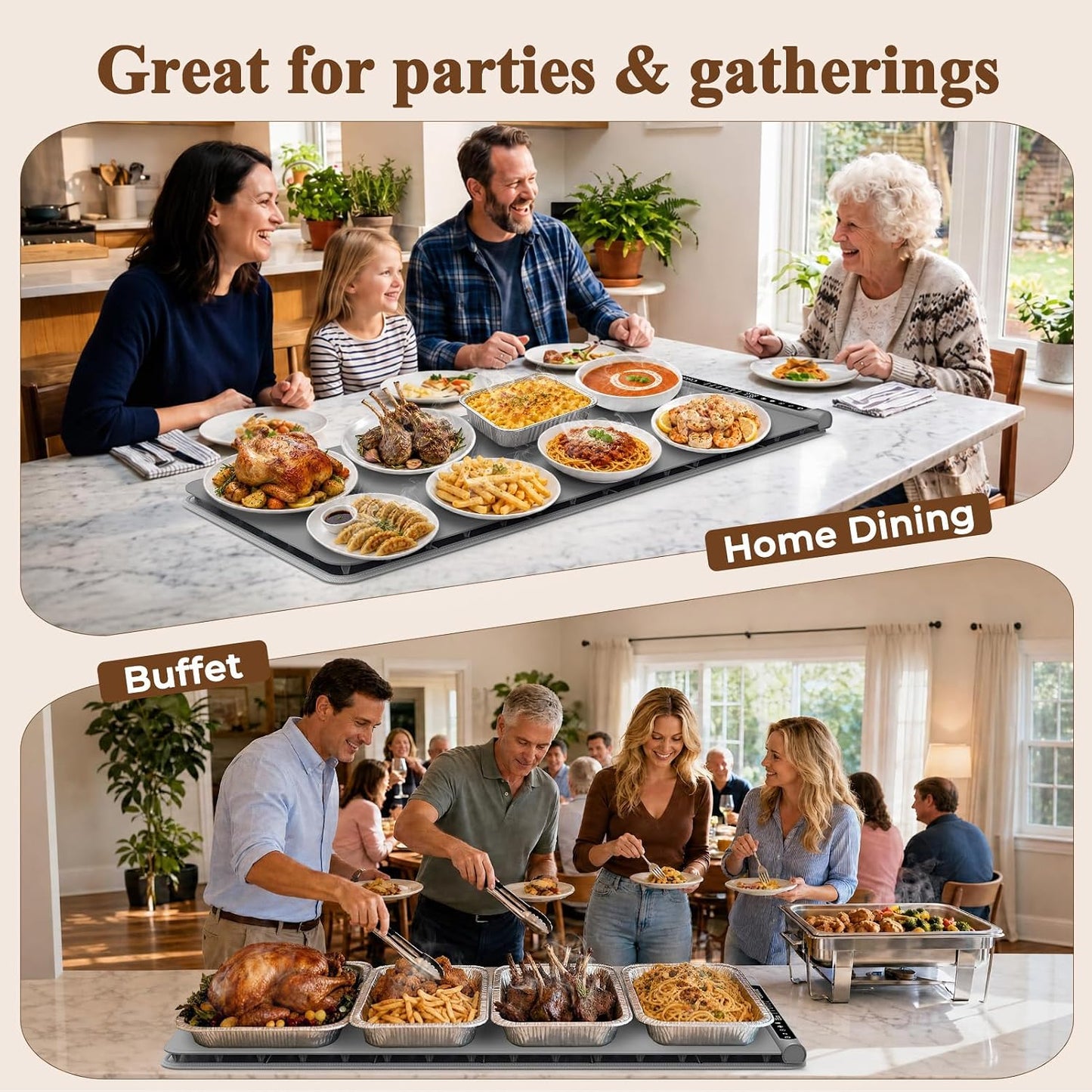 Warming Mat for Food, Electric Warming Tray with Heat-Resistant Pad-L Grey | Colorlife 6 Preset Modes, 7 Temps, 6H Timer, Child Lock, Auto-Memory, Rollable Silicone Food Warmer for Buffet, Parties