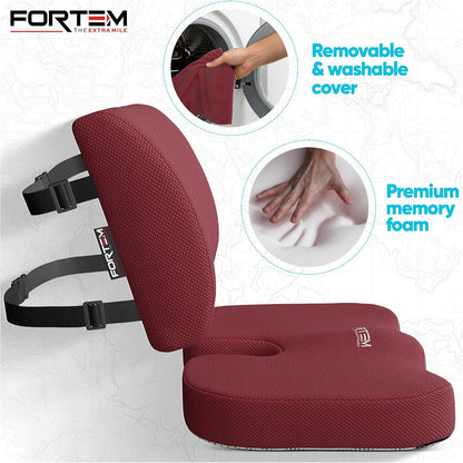 FORTEM Seat Cushion, Office Chair Cushion, Lumbar Support Pillow for Office Chair, Memory Foam Car Seat Cushions, Sciatica Coccyx Tailbone Pain Relief, Cushions for Back Support, Washable, Non Slip