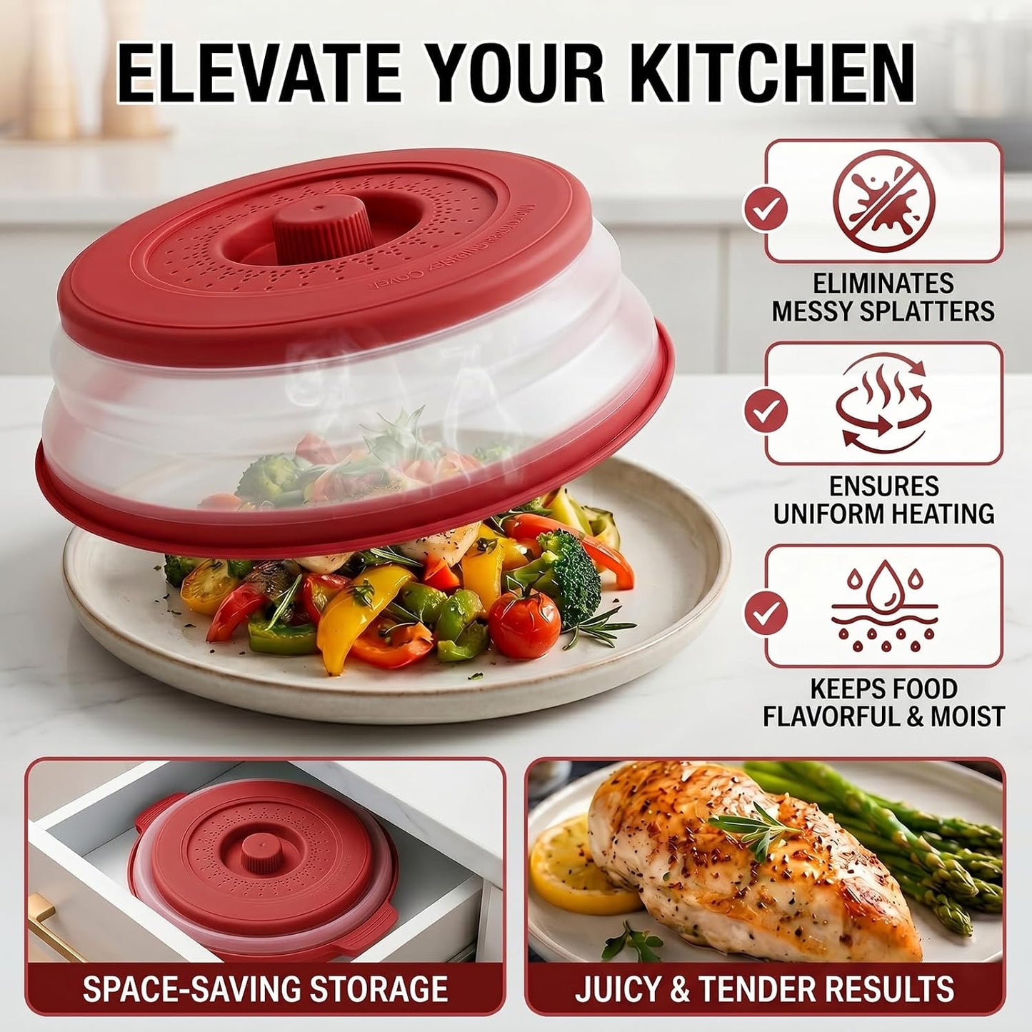 10 Inch Microwave Splatter Cover Vented for Food, Collapsible Splatter Guard with Handle, Anti-Splatter Plate Lid for Kitchen Fruit Vegetables, Dishwasher-Safe Easy Clean (black)