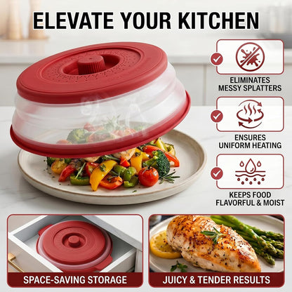 10 Inch Microwave Splatter Cover Vented for Food, Collapsible Splatter Guard with Handle, Anti-Splatter Plate Lid for Kitchen Fruit Vegetables, Dishwasher-Safe Easy Clean (black)