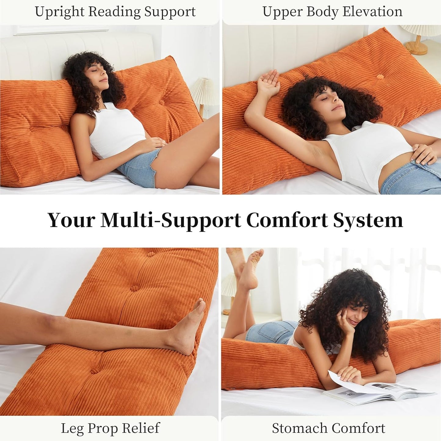 Headboard Wedge Pillows for Sitting Up in Bed Rest Adult，Triangular Upholstered Stuffed Reading Pillow for Sofa Couch Back Cushions Lumbar Body Support Dorm Bedroom（King，Corduroy Gray）