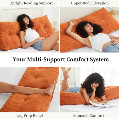 Headboard Wedge Pillows for Sitting Up in Bed Rest Adult，Triangular Upholstered Stuffed Reading Pillow for Sofa Couch Back Cushions Lumbar Body Support Dorm Bedroom（King，Corduroy Gray）