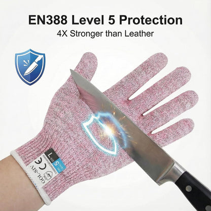 A5 Cut Resistant Gloves, Level 5 Protection, Safety Work Gloves for Kitchen Cutting, Oyster Shucking, Wood Carving, Meat Cutting, Fish Handling, Pink, XL