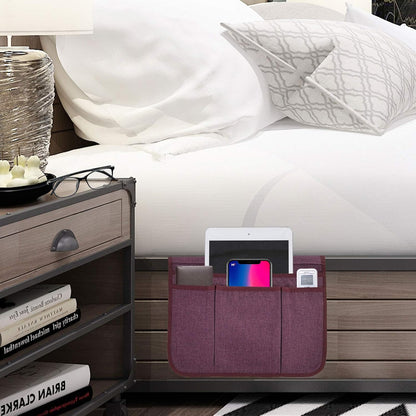 Bedside Caddy Bedside Storage Organizer Magazine Phone Tablet iPad Remote Holder, Organizer Caddy for Home College Dorm Bed, Sofa, Bunk Bed (Grey)