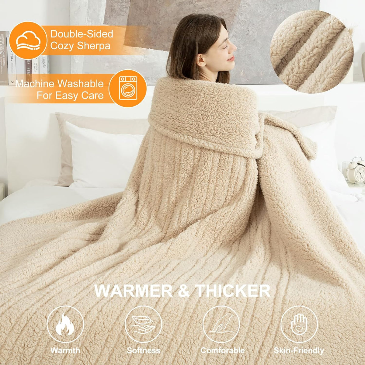 Heated Throw Blanket 50"X60", Soft Sherpa, 4 hrs Auto Shut Off