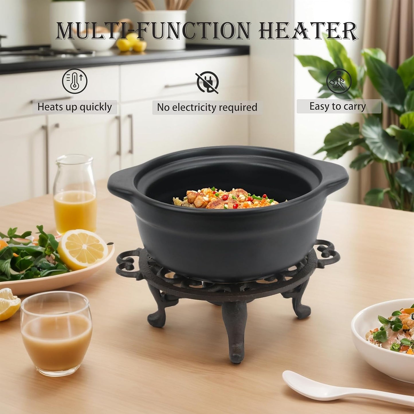Cast Iron Teapot Warmer, Tea Pot Warmer with Tealight Holder, Portable Wind-Resistant Tea Pot Warmer Base with Candles & Pinch Mitts, for Heat Food Coffee Milk or Tea