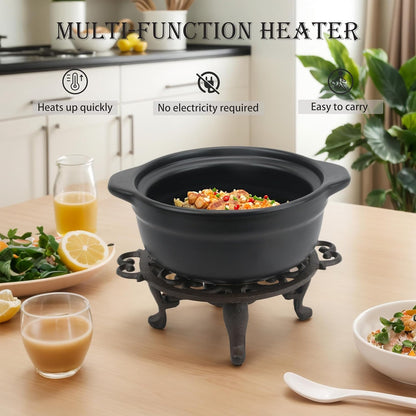 Cast Iron Teapot Warmer, Tea Pot Warmer with Tealight Holder, Portable Wind-Resistant Tea Pot Warmer Base with Candles & Pinch Mitts, for Heat Food Coffee Milk or Tea