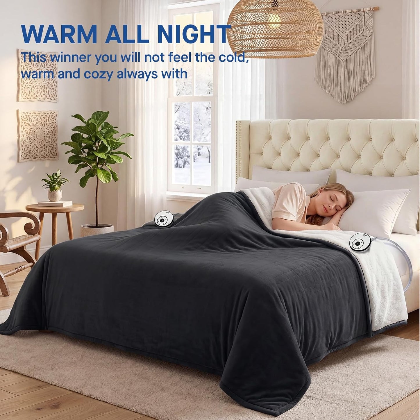 Sealy Electric Blanket Throw 50×60, Flannel to Sherpa, Charcoal | Heated Blanket Throw with 6 Heating Levels, 2-10 Hours Auto Off, Overheat Protection, Machine Washable, ETC Certified