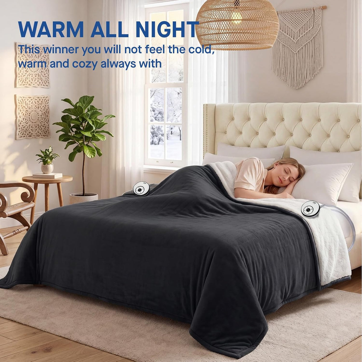 Sealy Electric Blanket Throw 50×60, Flannel to Sherpa, Charcoal