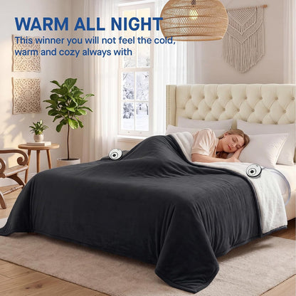 Sealy Electric Blanket Throw 50×60, Flannel to Sherpa, Charcoal