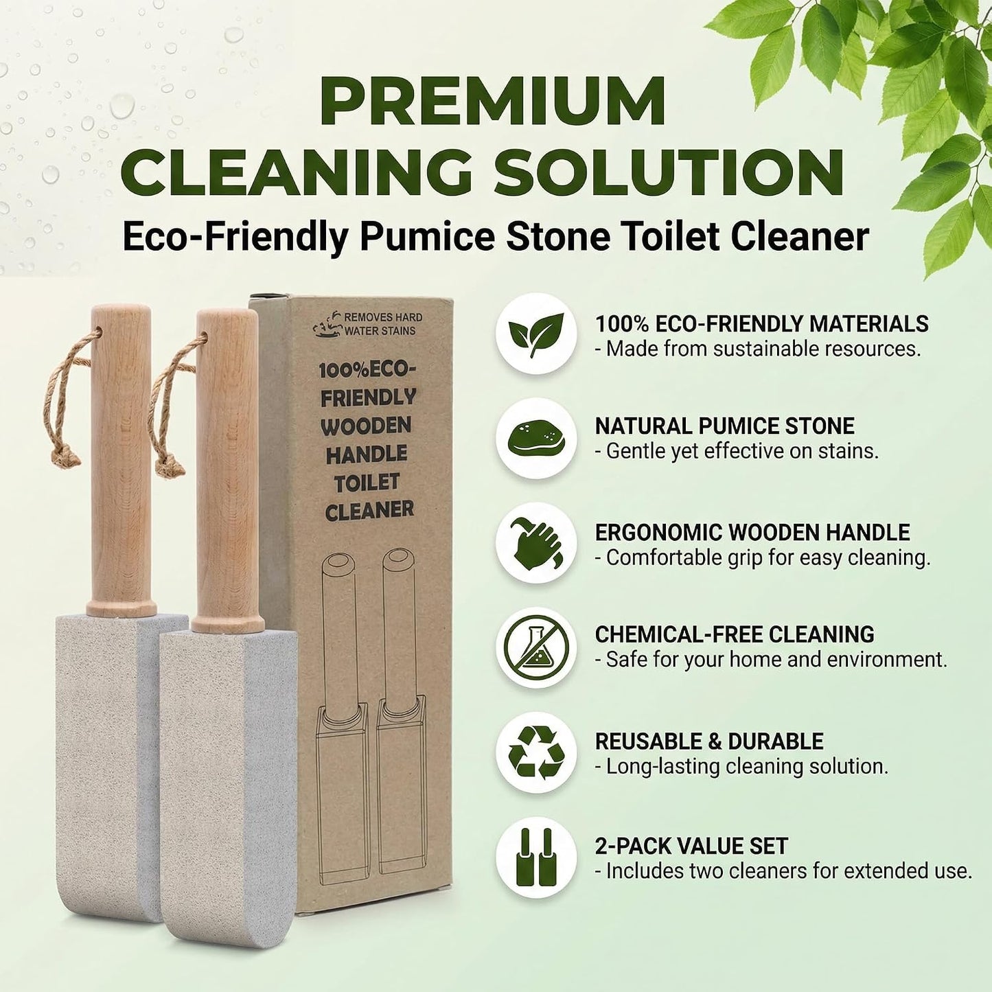 Pumice Stone 2-Pack Handle, Non-Scratch Toilet & Foot Cleaner | 2-in-1 Pumice Stone: Erases rust, hard water rings & calluses. Non-scratch handle, shapes to fit tight spots.