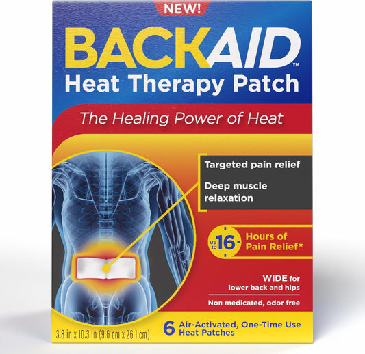 Backaid Heat Therapy Patch, Air-Activated Therapeutic Heat, Wide, 6 Count | Provides targeted, powerful back and muscle pain relief. Sized for lower back and hips. Up to 16 hours of relief.