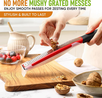 Spring Chef Stainless Steel Lemon Zester - Garlic & Ginger Grater - Gray | Premium Zester with Blade Cover, Cheese Grater with Handle for Parmesan, Nutmeg, Lime - Durable Citrus Zester, Fine Shred