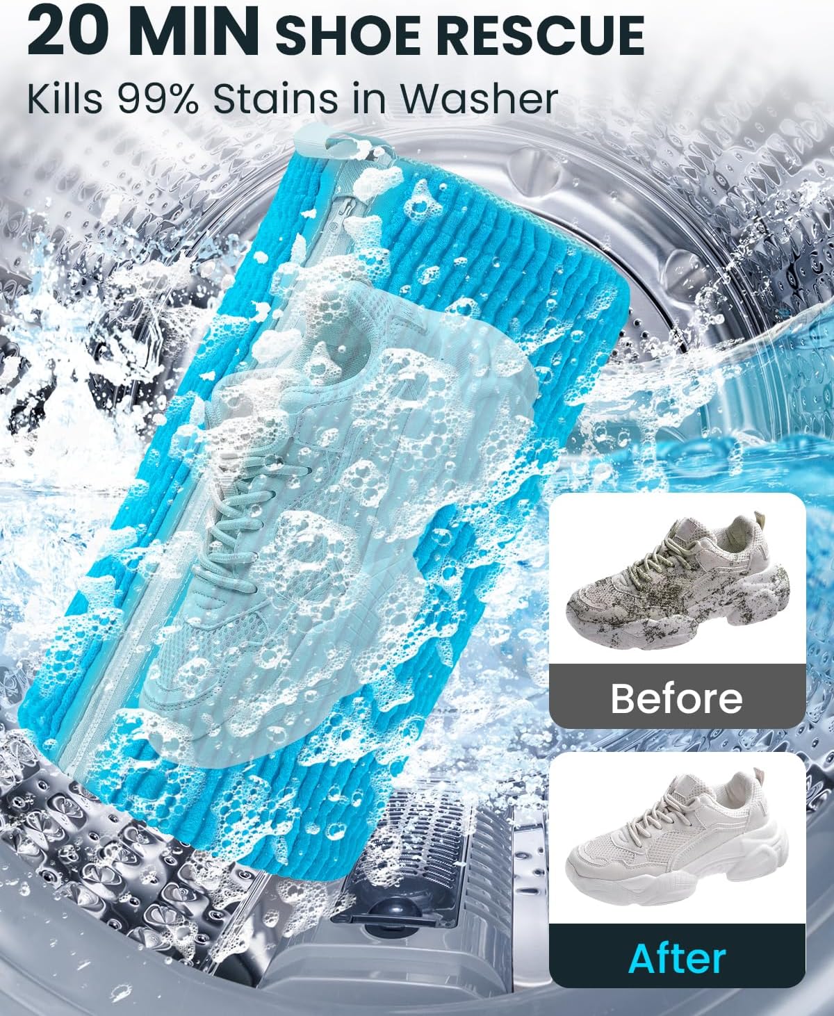 Shoe Washing Machine Bag: 2 Pack Reusable Shoes Cleaning Bags, Light Yellow | Heavy Duty Shoe Laundry Bag for Washer & Dryer, 360° Deep Clean for Sneakers Tennis Shoes, Gifts for Women Men (2pcs)