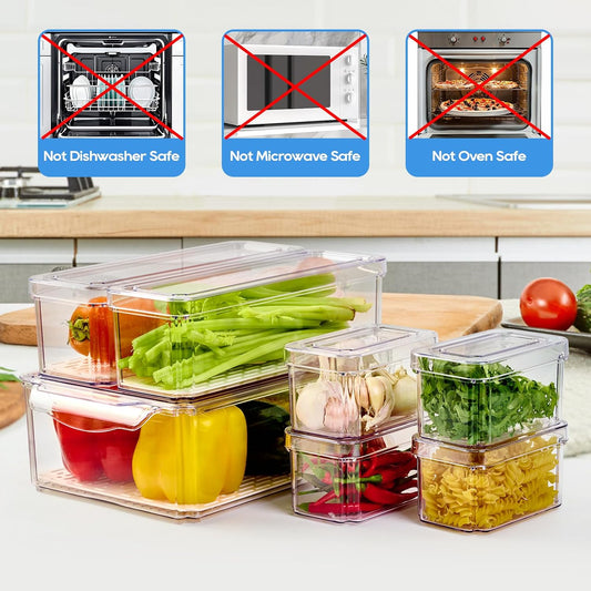 JollyPack Fridge Organizers, Refrigerator Organizer Bins with Lids, 14 Pack | BPA Free, Stackable Fruit Storage Containers, Great for Fridge, Vegetables, Food and Drinks