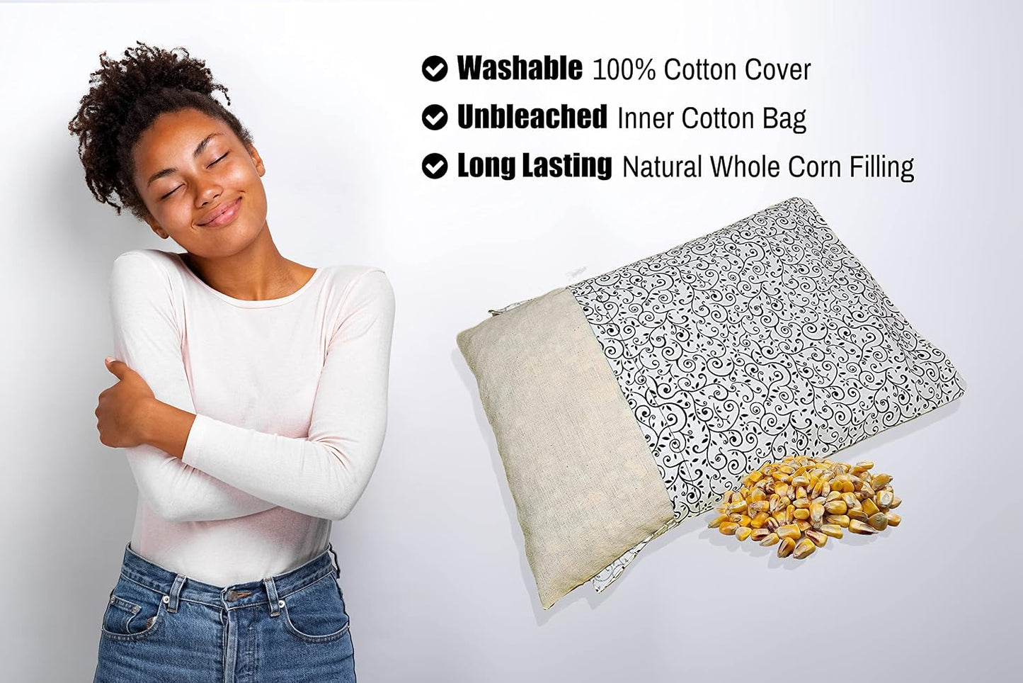 Microwavable Corn Filled Heating Pad and Cold Pack/Washable 100% Cotton Cover (Cross Hatch - Mint, 7.5in W x 11in L)