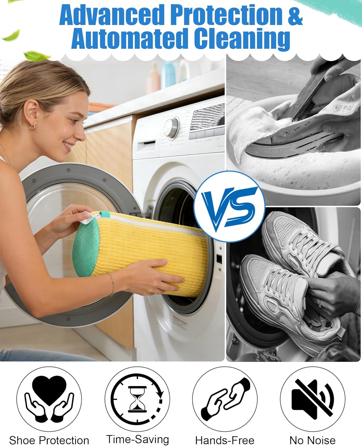 Shoe Washing Machine Bag, 2Pcs Reusable Laundry Shoe Bag for Washer and Dryer, 360° Deep Cleaning Mesh Shoe Wash Bag, Durable Sneaker Cleaning Bag Fit for All Shoes Types (Yellow)