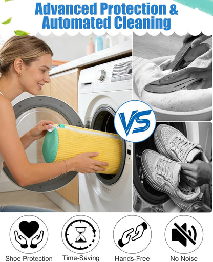 Shoe Washing Machine Bag, 2Pcs Reusable Laundry Shoe Bag for Washer and Dryer, 360° Deep Cleaning Mesh Shoe Wash Bag, Durable Sneaker Cleaning Bag Fit for All Shoes Types (Yellow)