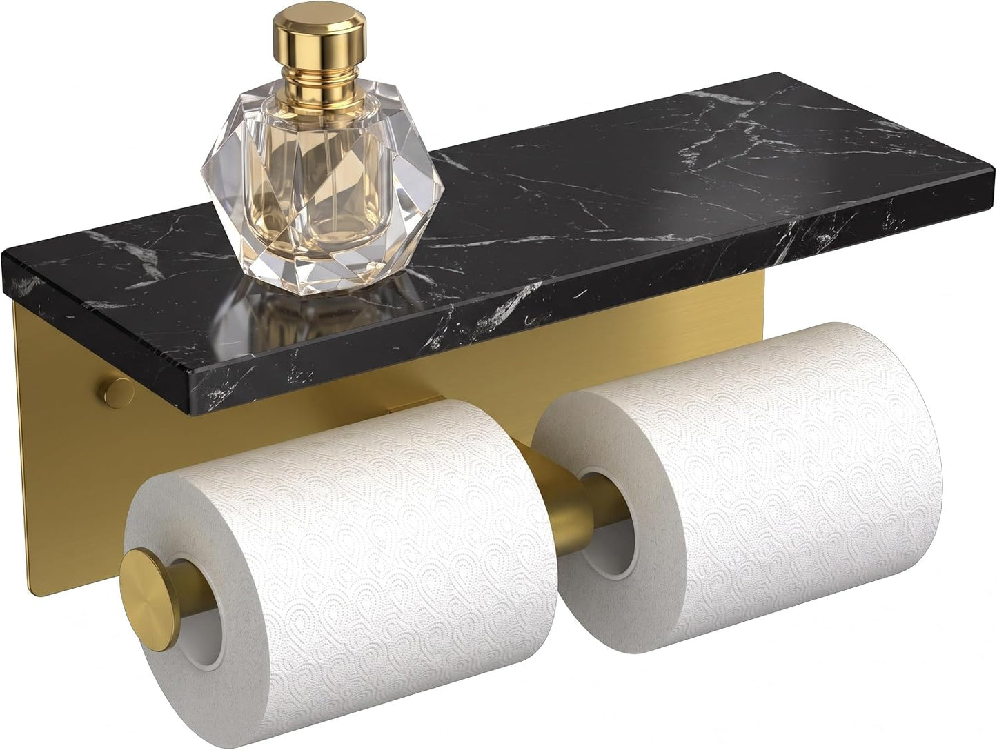 FORIOUS Toilet Paper Holder with Shelf, Commercial Toilet Paper Dispensers | Brushed Nickel | Wall Mount Bathroom Tissue Holder | SUS304 Stainless Steel Rustproof | Double Tissue Roll Holder
