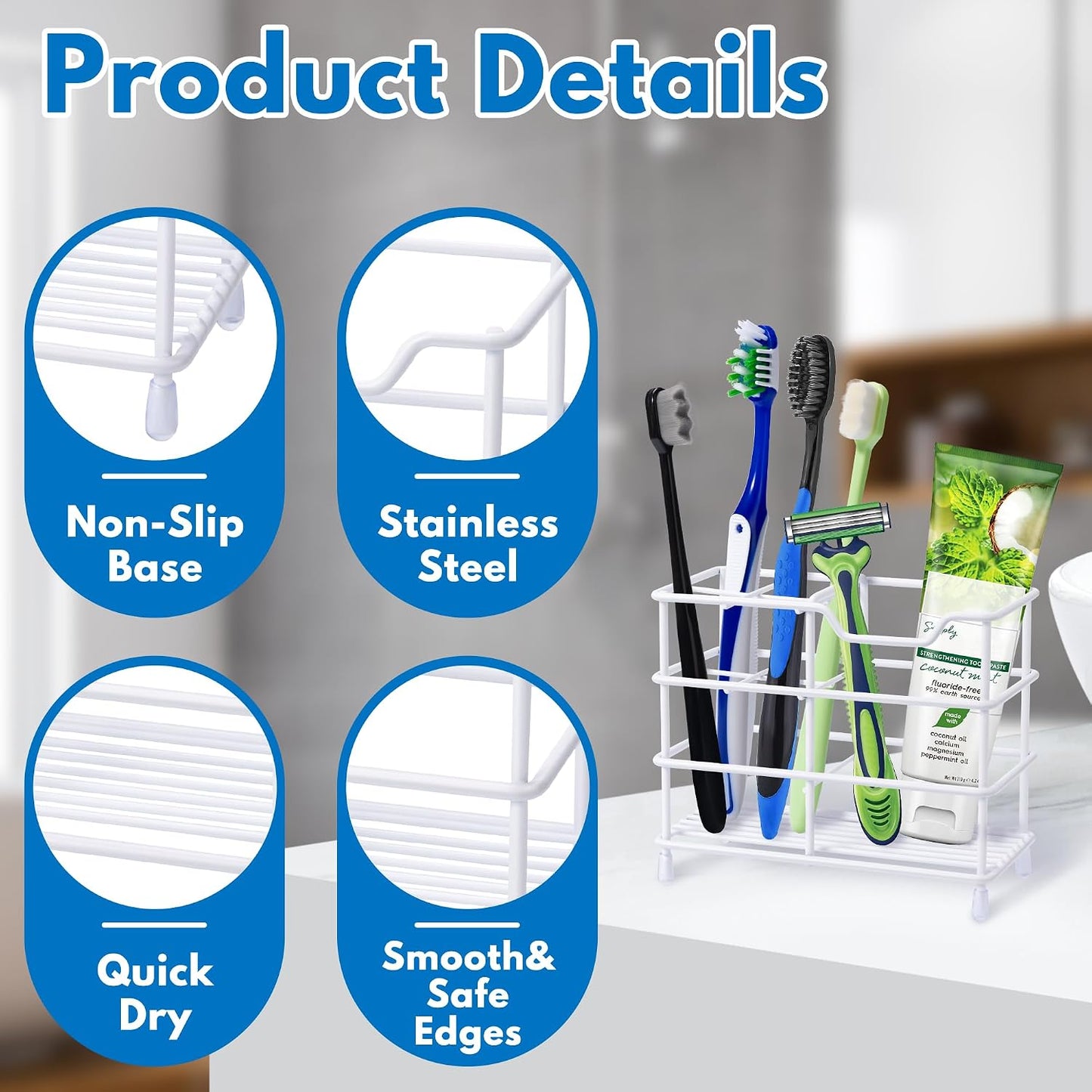 Electric Toothbrush Holders for Bathrooms 304 Stainless Steel Quick Drying | Upgrade Heavy Duty Sturdy Durable Toothpaste Holder Bathroom Organizer Storage Decor Accessories Tooth Brush Holder Caddy