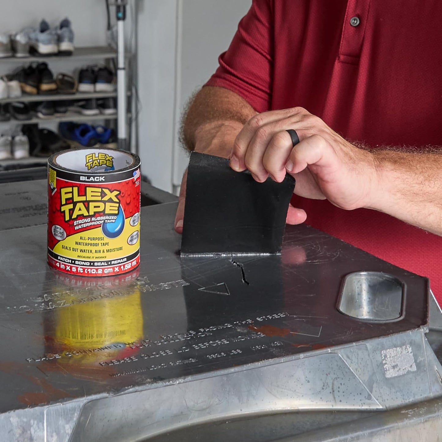 Flex Tape, Original Thick Flexible Rubberized Waterproof Tape - Seal and Patch Leaks, Works Underwater, Indoor Outdoor - Home RV Roof Plumbing and Pool Repairs, Black, 4 in x 5 ft, Pack of 1