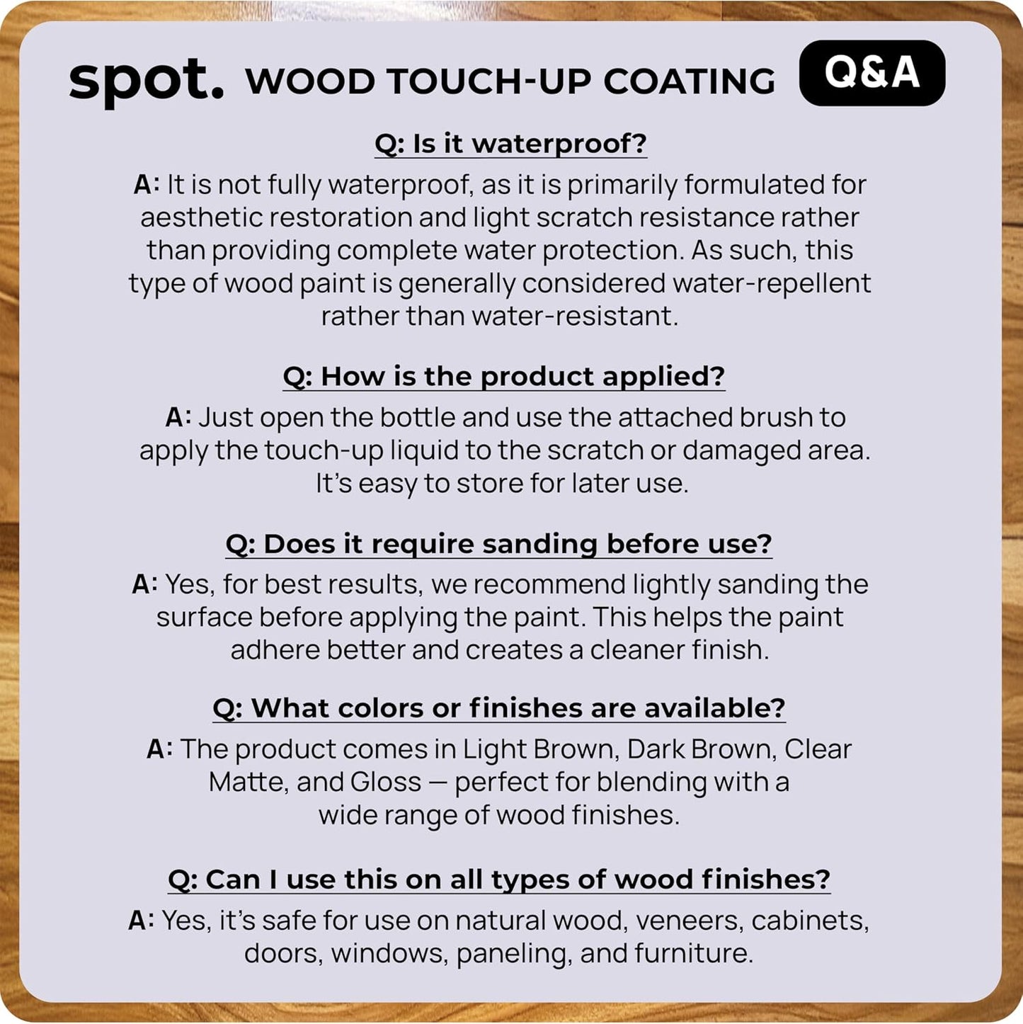 Light Brown Wood Stain Repair Kit, Brush-On Touch-Up Stain Bottles, Golden Oak, Early America, Cherry, Red Oak, Interior and Exterior Wood, 4 fl oz Total by spot.