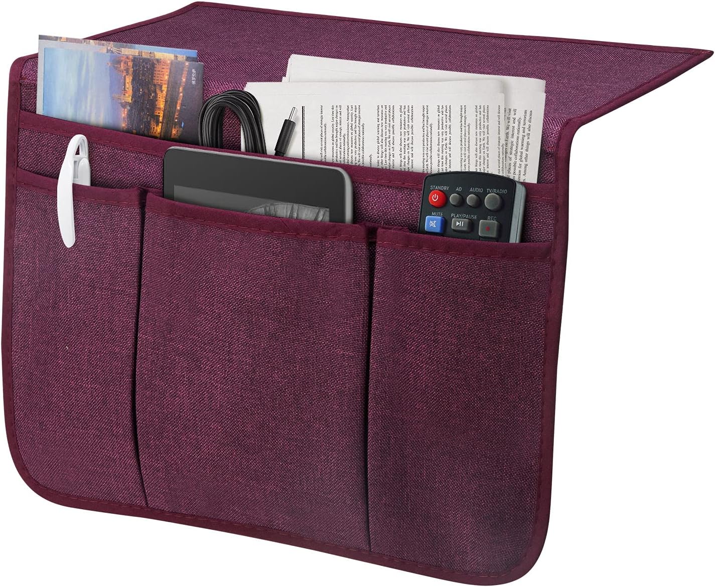 Bedside Caddy Bedside Storage Organizer Magazine Phone Tablet iPad Remote Holder, Organizer Caddy for Home College Dorm Bed, Sofa, Bunk Bed (Grey)