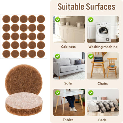 48 Pcs 1/2 Inch Felt Pads for Chair Legs Brown Felt Cabinet Door Pads Self Adhesive Round Felts Feet Protector Felts Bumpers for Table Chair Sofa Furniture Kitchen Cabinet Doors Floor Drawers Cupboard