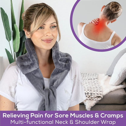 Purple Moon Collection - Microwavable Heating Pad with Straps - Medium, Gray - Reheatable Heat Pack for Back, Neck, Shoulders Pain Relief - Hot/Cold Therapy Body Wrap for Menstrual Cramps