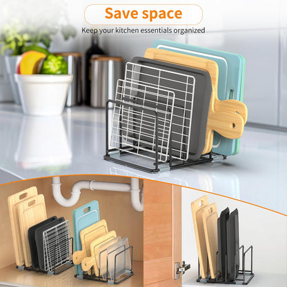 Cutting Board Organizer, Kitchen Cabinet Organizer | Divided Rack with 5 Slots for Baking Trays - Cookie sheet Organizer, Baking Sheets Holder [2-Pack], Large