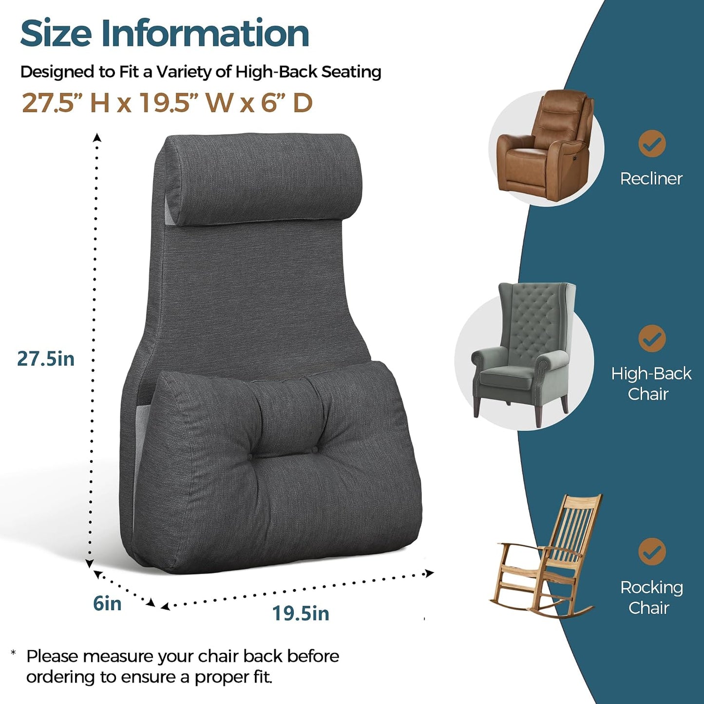 Shinnwa Adjustable Lumbar Support Pillow for Recliner with Headrest | Self-gripping fabric,Shredde memory foam Back Support Pillow with Headrest, Lower Back Pillow for Chair and Couch