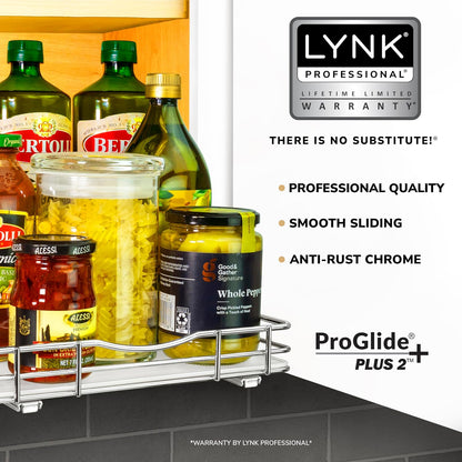 LYNK PROFESSIONAL® Pull Out Spice Organization for Cabinets - 4-3/8 inch Wide – Spice Rack for Inside Cabinets, Slide Out Spice Rack Organizer for cabinet – Pull Out Spice Rack, Sliding 2 Tier Chrome
