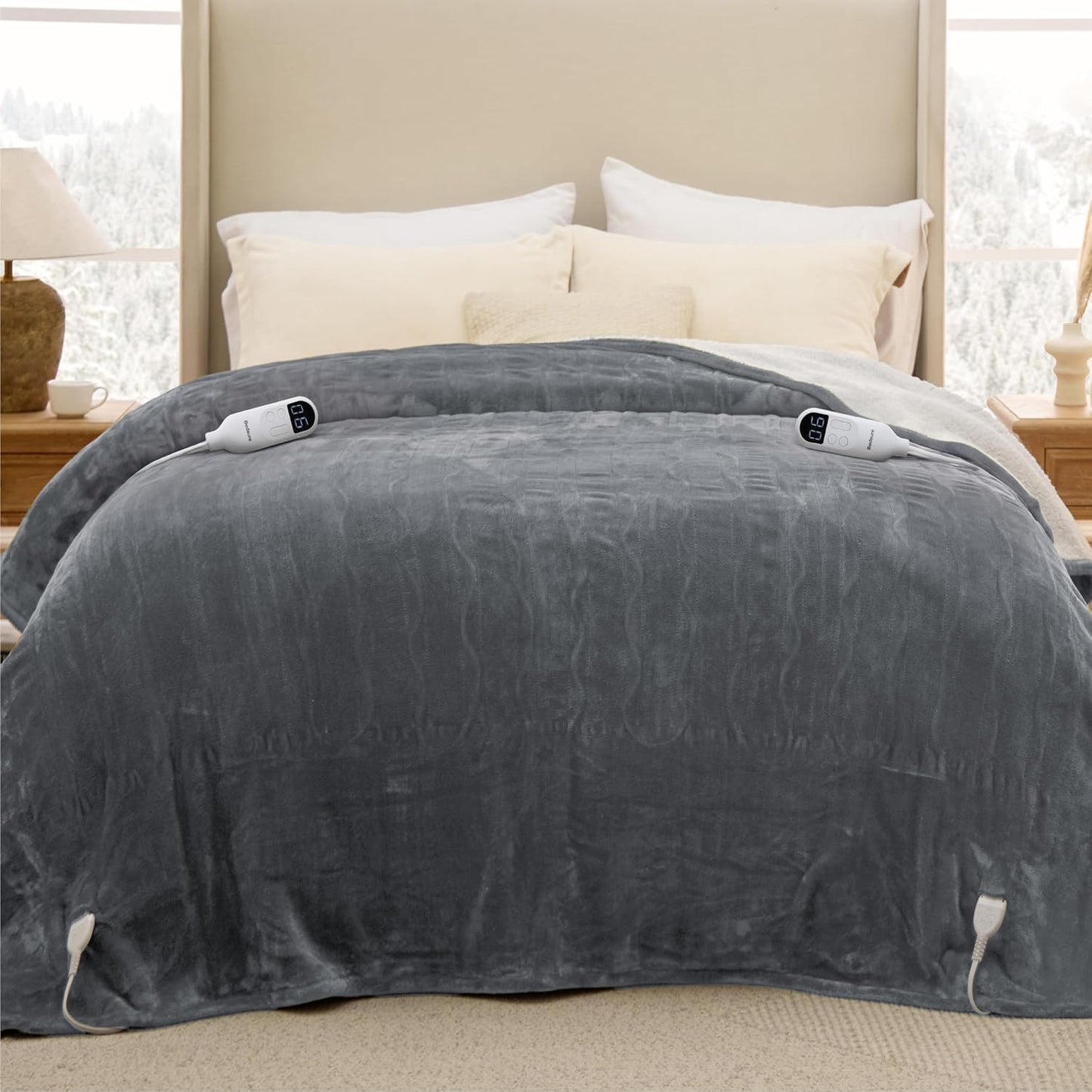 Bedsure Heated Blanket Throw Blanket with Preheat Function - Fast Heating Electric Blanket, Soft Flannel Throw with 6 Time Settings(Up to 10H), 6 Heating Settings, Gifts for Grandma (50"x60", Grey)