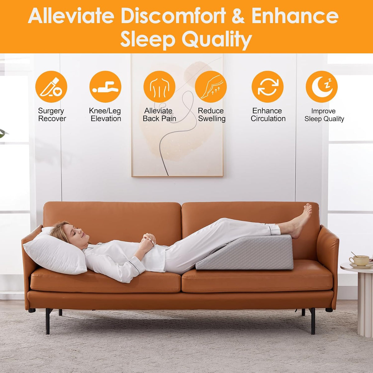 Ruqmuis Leg Elevation Pillow for After Surgery, 10inch Foam Leg Elevating Pillow for Swelling and Blood Circulation, Leg Wedge Pillow for Sleeping, Knee Pillow for Knee Hip Ankle Pain Relief, Velvet