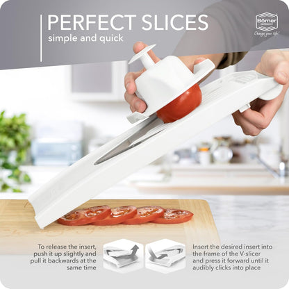 Borner Mandoline Food Slicer V1 (Basic Set) by Reston Lloyd • V-Slicer with Food Holder • Made in Germany • Fruit & Vegetable Chopper • Multiple Settings • Color: Red