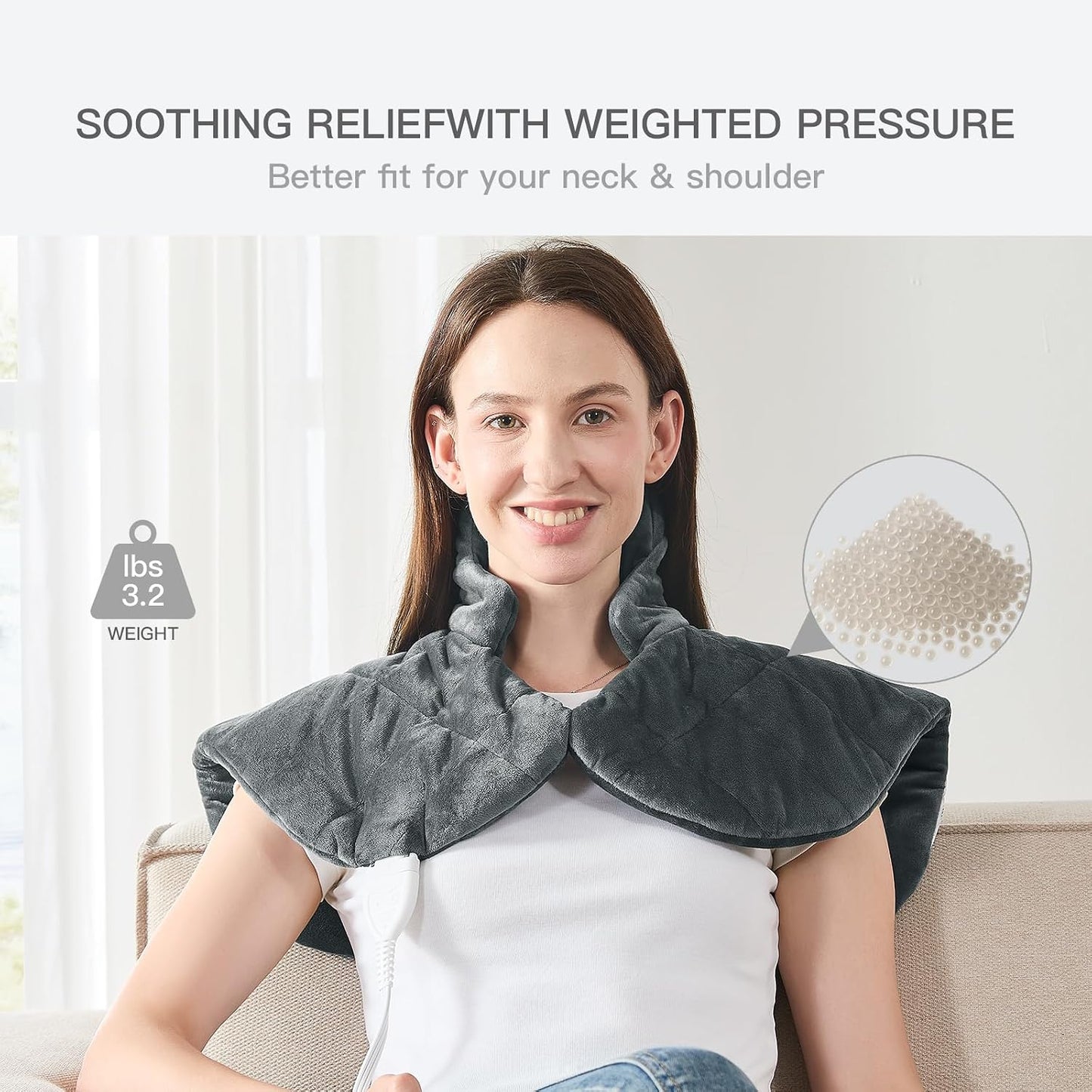 Weighted Heating Pad for Neck, Shoulder & Back Pain Relief FSA Eligible HSA | weighted heat therapy pad with fast heating for muscle relaxation, period cramps, and soothing neck, shoulder and back pain.